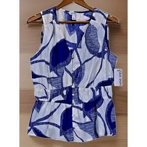 Nine West Women's Top Blue White Sleeveless Button Up Blouse Size Medium NWT